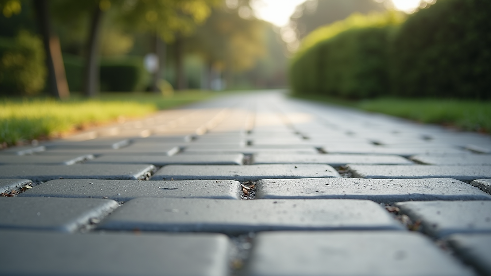 Eye-level view of sealed block paving driveway with clean surface