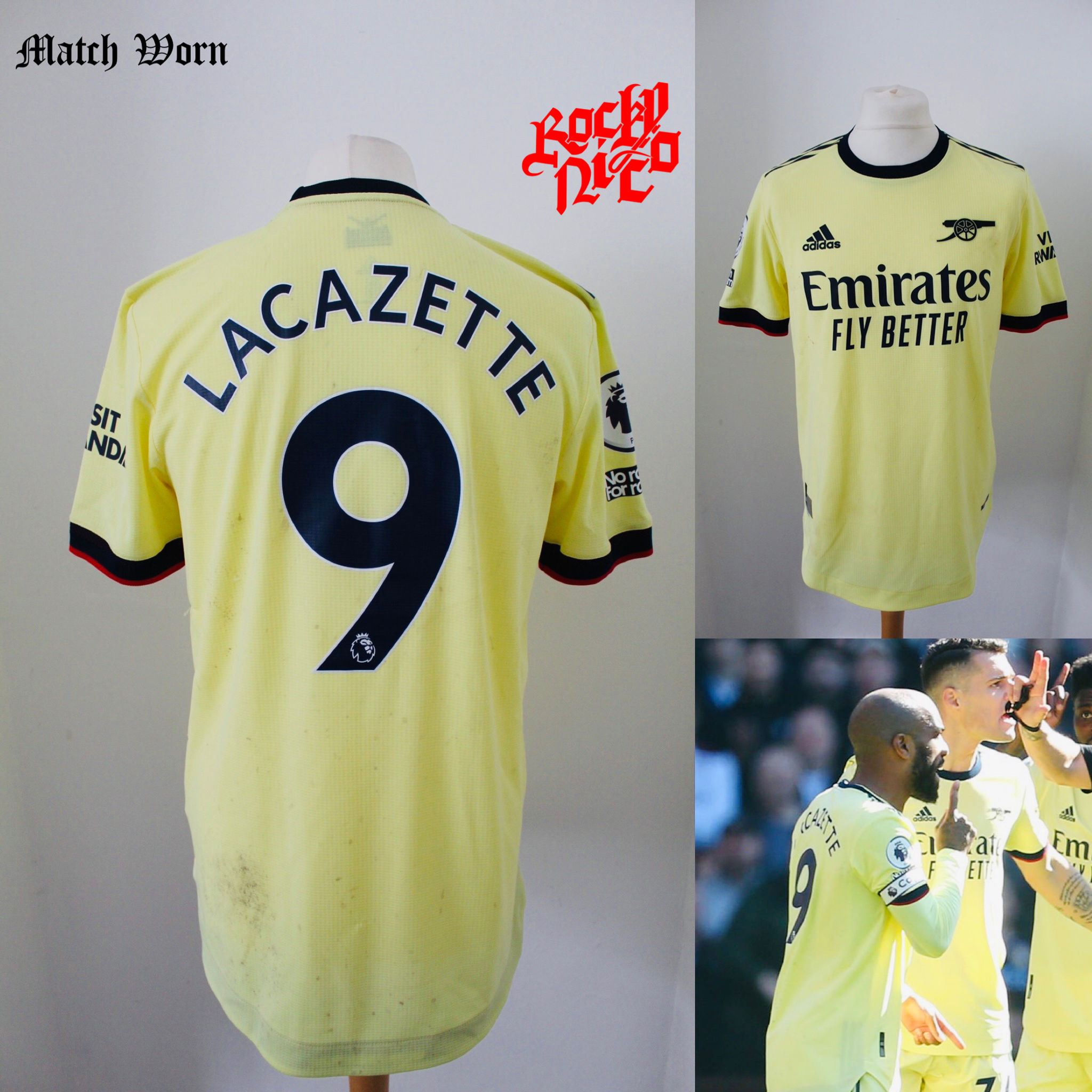 2021-22 Lacazette v Aston Villa Match Worn Away Shirt (w/ COA +Box)