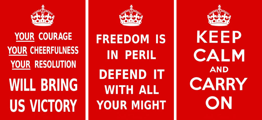 Les trois affiches préparées en juin 1939 par le gouvernement britannique
