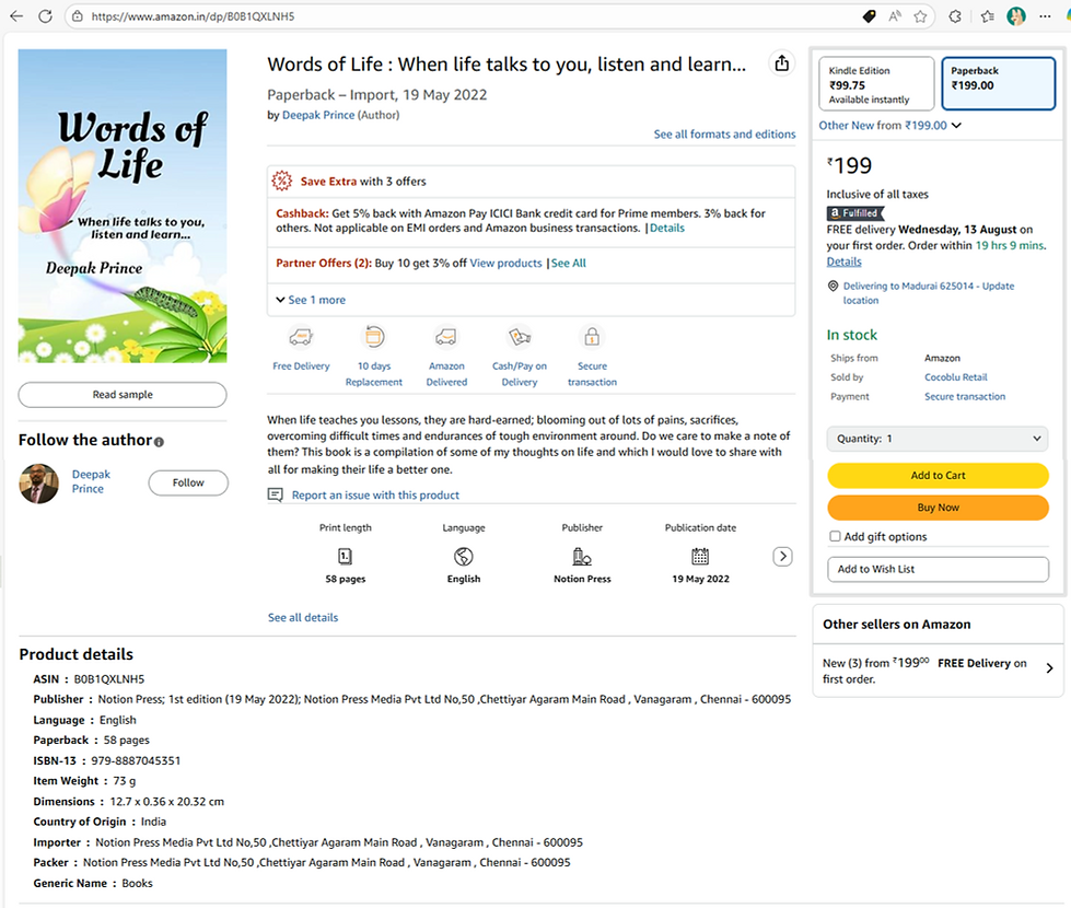 Book: Words of Life - Hosted in Amazon