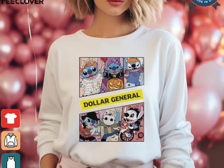 Design Halloween Horror Stitch Characters X Dollar General Logo Shirt