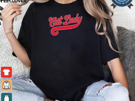 Cat Lady Baseball Script Red Logo t shirt