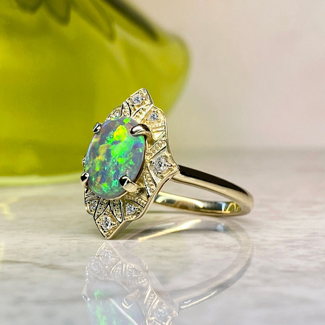 Moroccan Trellis Design Black Opal Ring