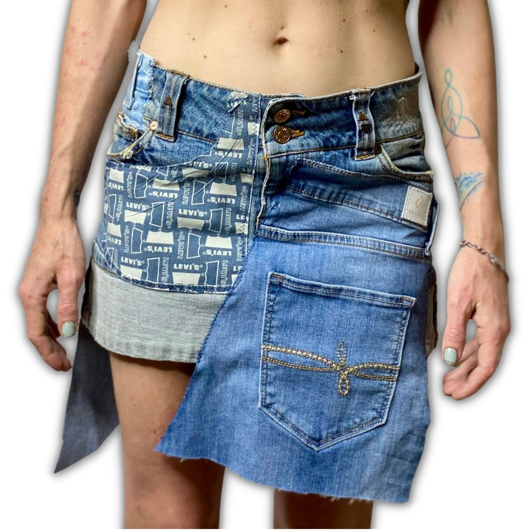 Reworked Deconstructed Denim Mini Skirt
