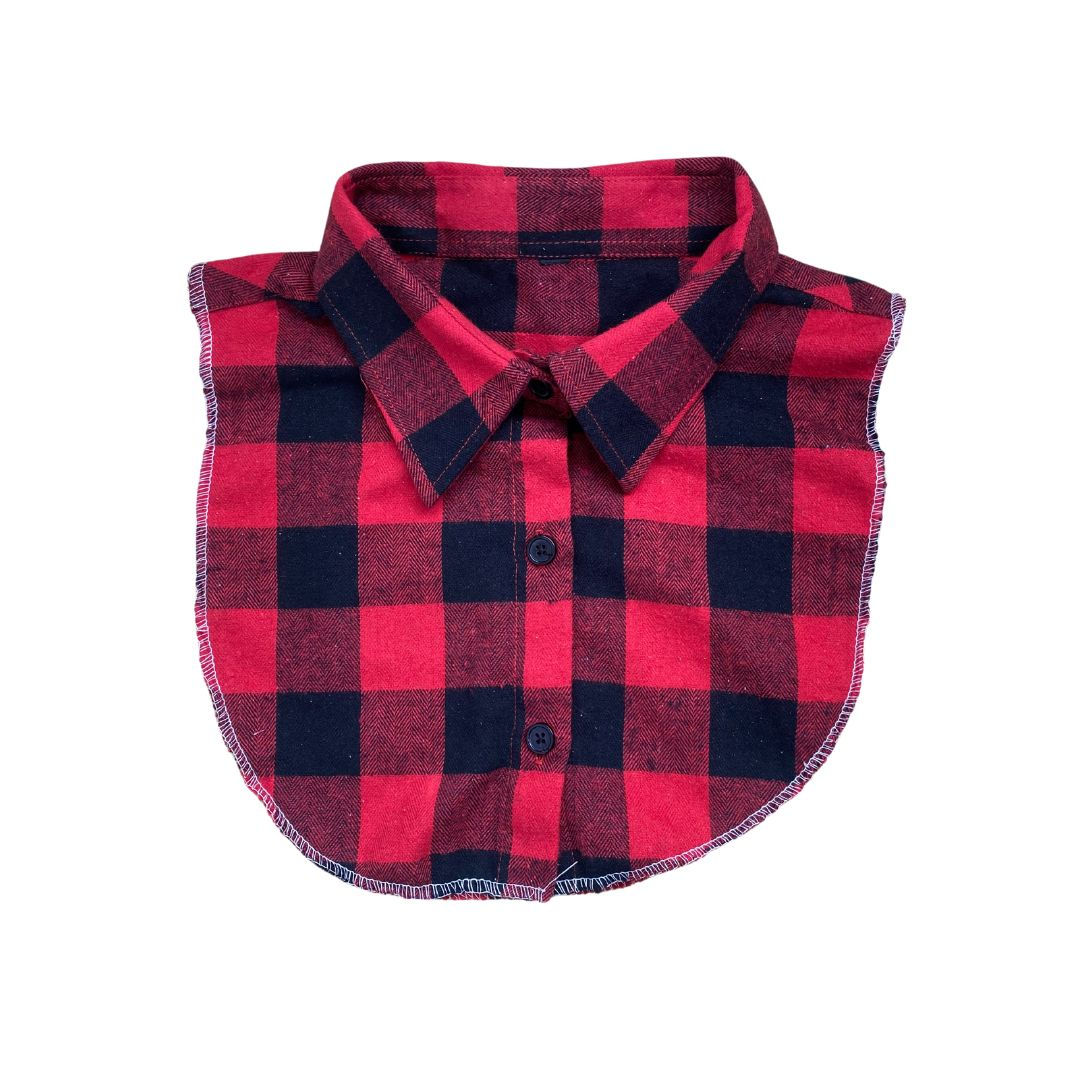 Red & Black Plaid Detachable Mock Shirt Collar