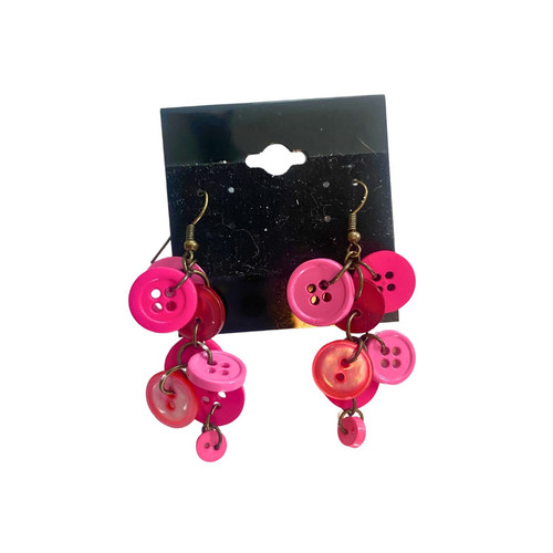 Upcycled Button Earrings- Pink Tailor Sallee