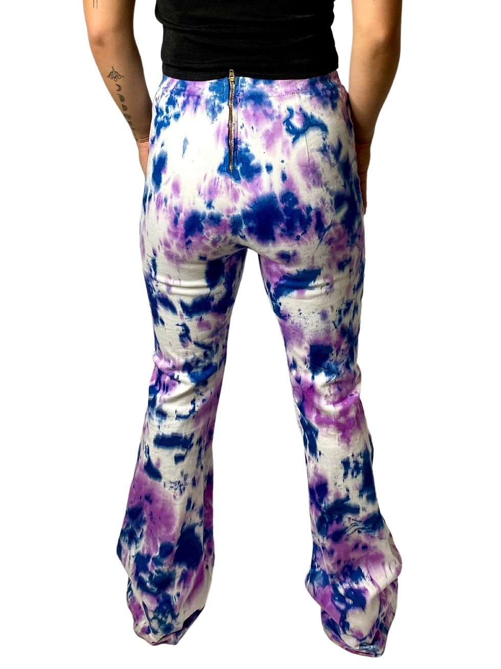 Thumbnail: Purple & Blue Tie-Dye Bellbottom High-Waisted Jeans 