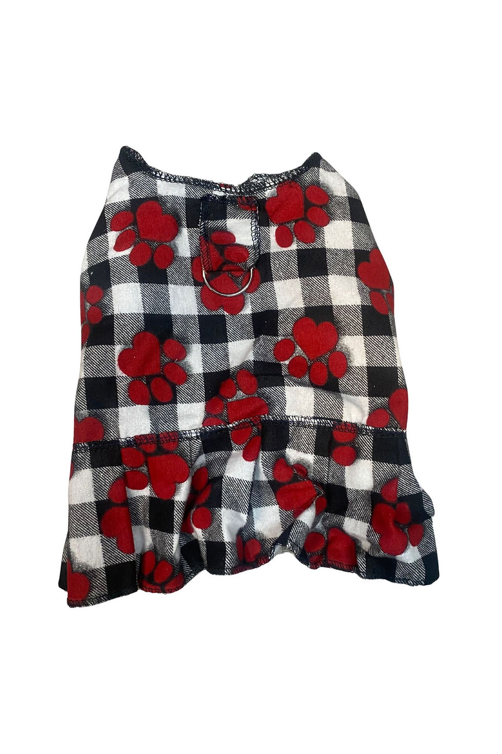 Thumbnail: Black & White Plaid Dog Dress with Red Paw Prints