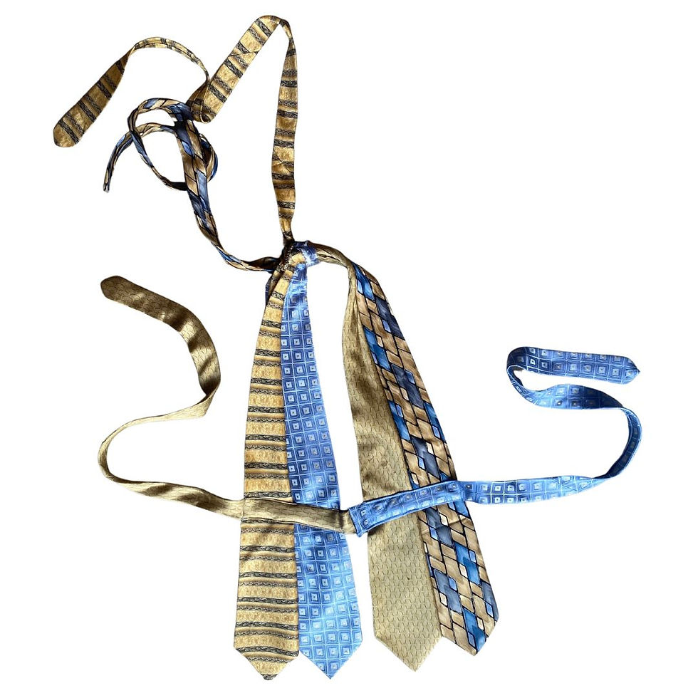 Thumbnail: Vintage 100% Silk Upcycled Necktie Halter Top – Gold & Blue – Handmade Size M