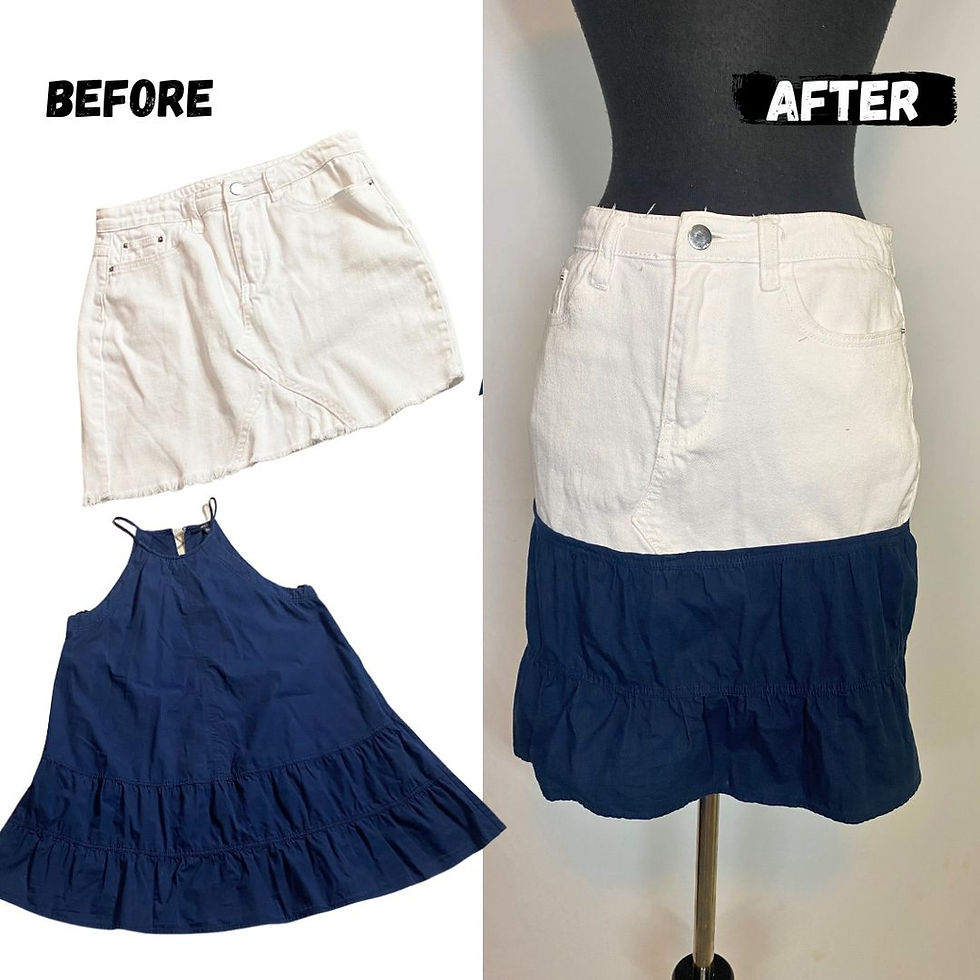 Thumbnail: Upcycled White Denim Mini Skirt with Pleated Ruffle