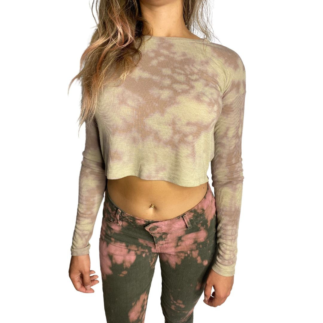 Women's Tie Dye Ribbed Long Sleeve Crop Top
