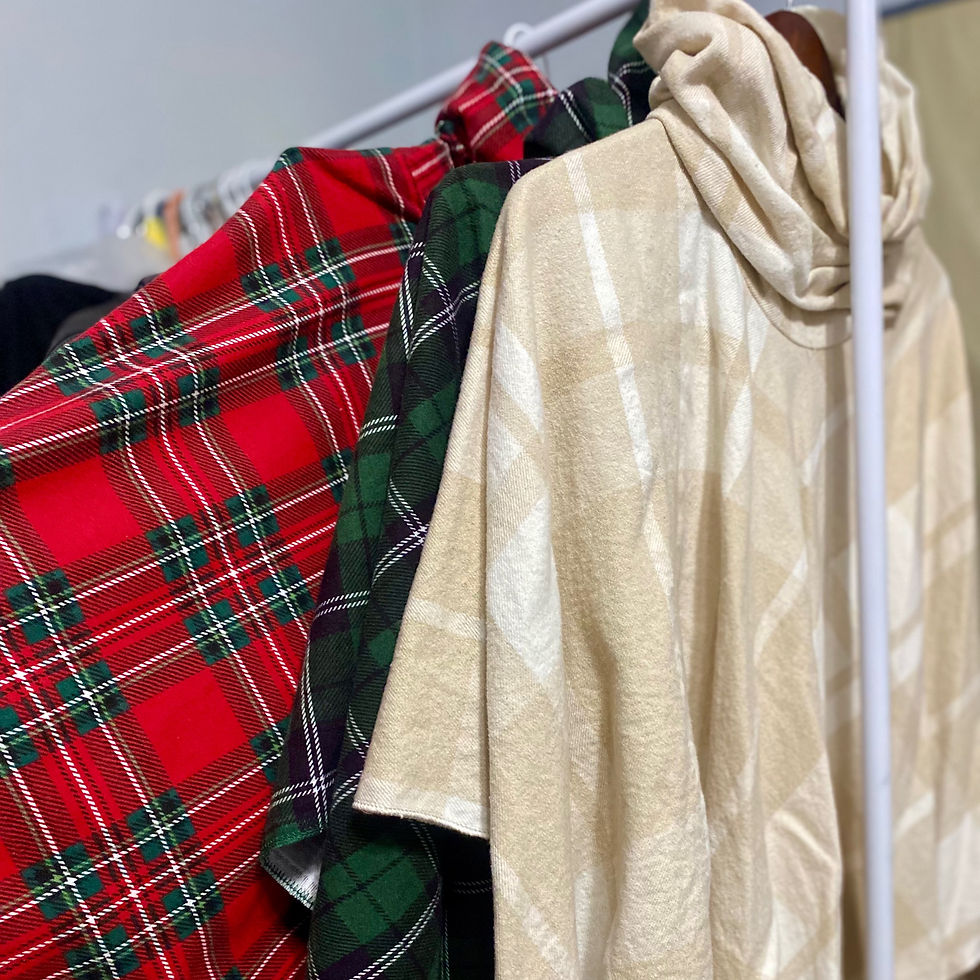Thumbnail: Neutral Oversize Plaid Cotton Poncho Cape
