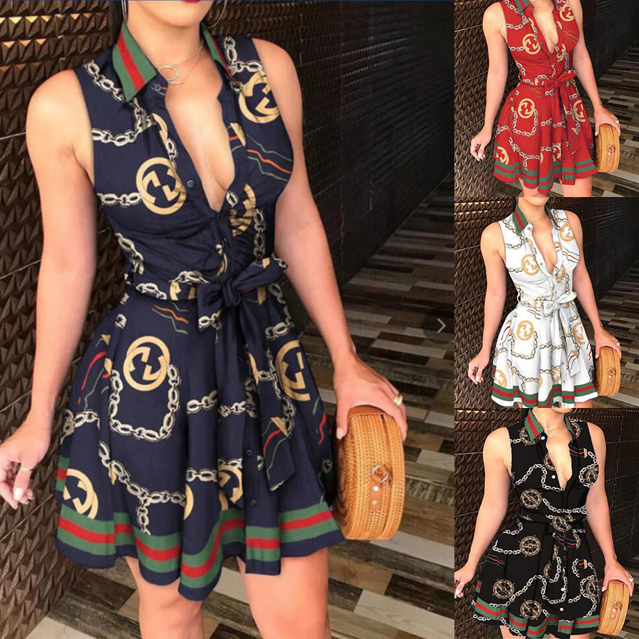 Miniatura: Sexy Sleeveless Dress with Collar and Waist Tie ZC3208