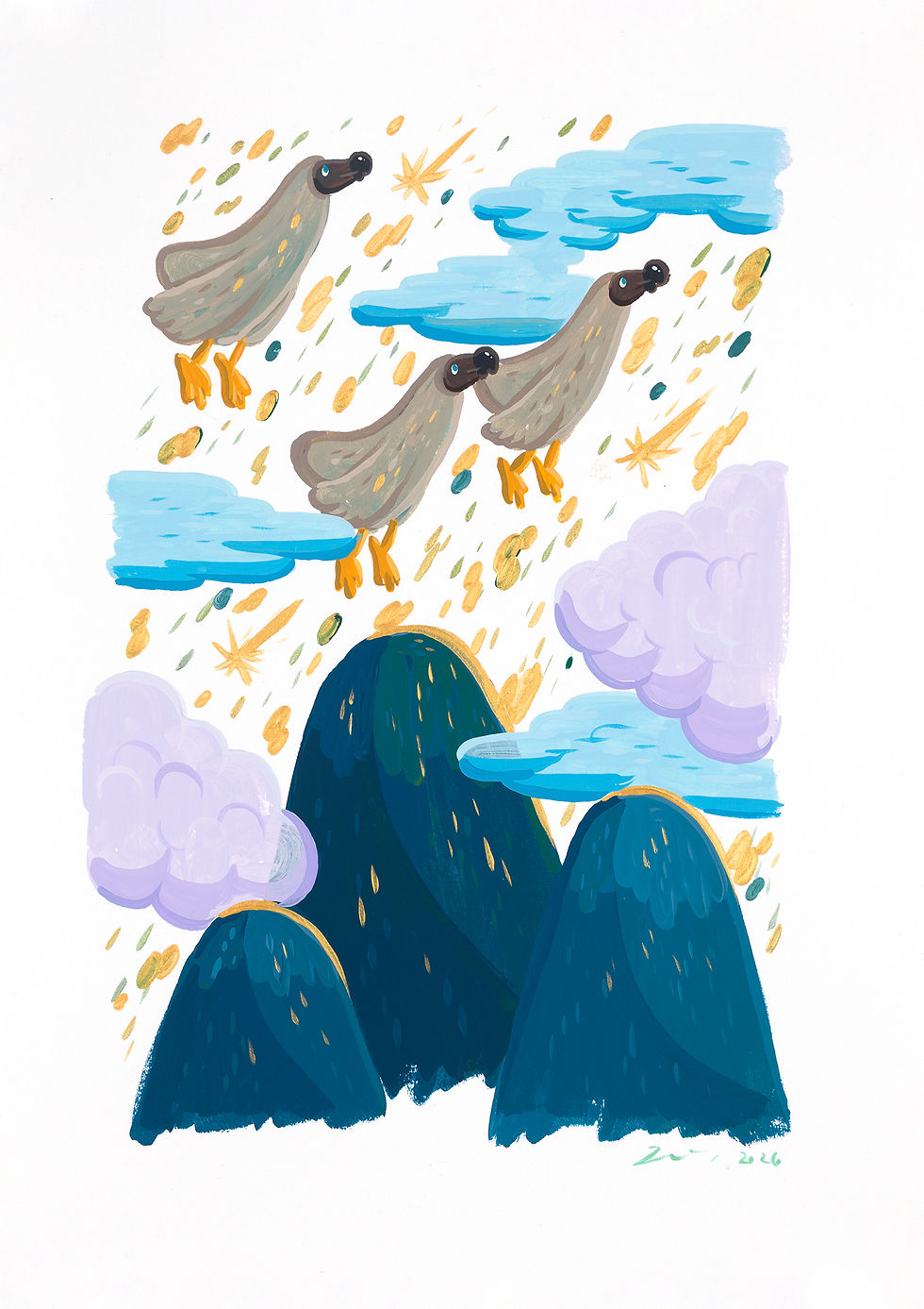 Dream Flight, gouache on paper, 29.7x21cm, 2026