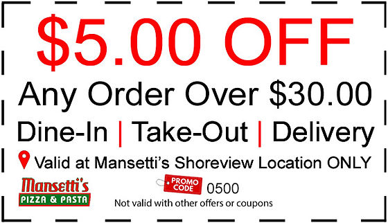 Coupons, Deals, Offers | Mansetti's Pizza & Pasta | Shoreview