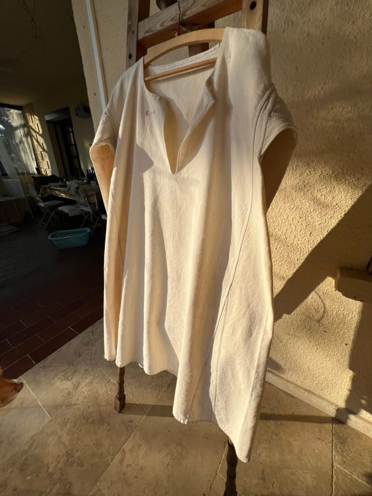 Thumbnail: Antique Hemp and Cotton Kaftan style Chemise/Dress with Red Monogram SA