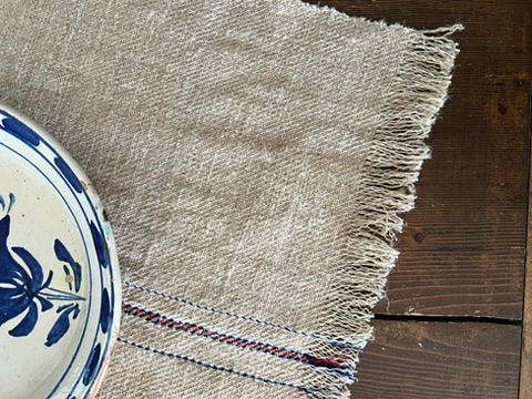 Thumbnail: Red + Blue Table Runner Antique Handloomed Hemp Grain Sacking