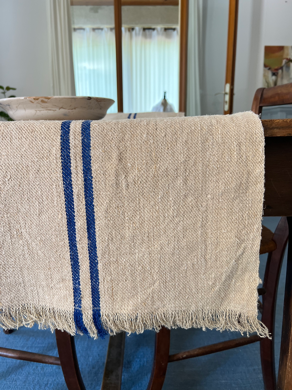 Thumbnail: French Blue Table Runner Antique Handloomed Grain Sacking in Linen