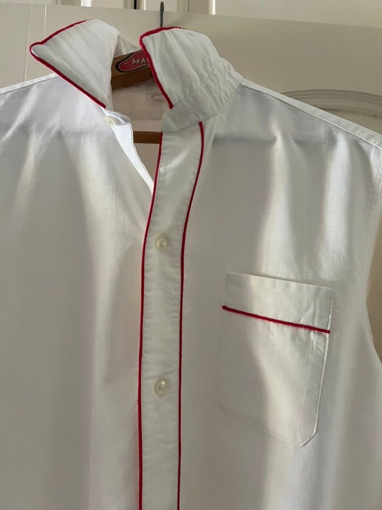 Thumbnail: Vintage Cotton Nightshirt style Chemise/Dress with Red PipedTrim