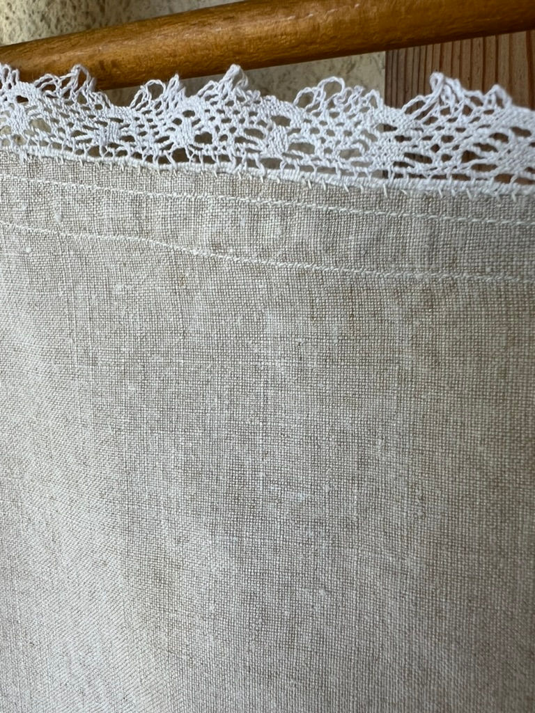 Thumbnail: Antique Linen Chemise with white monogram and lace trim