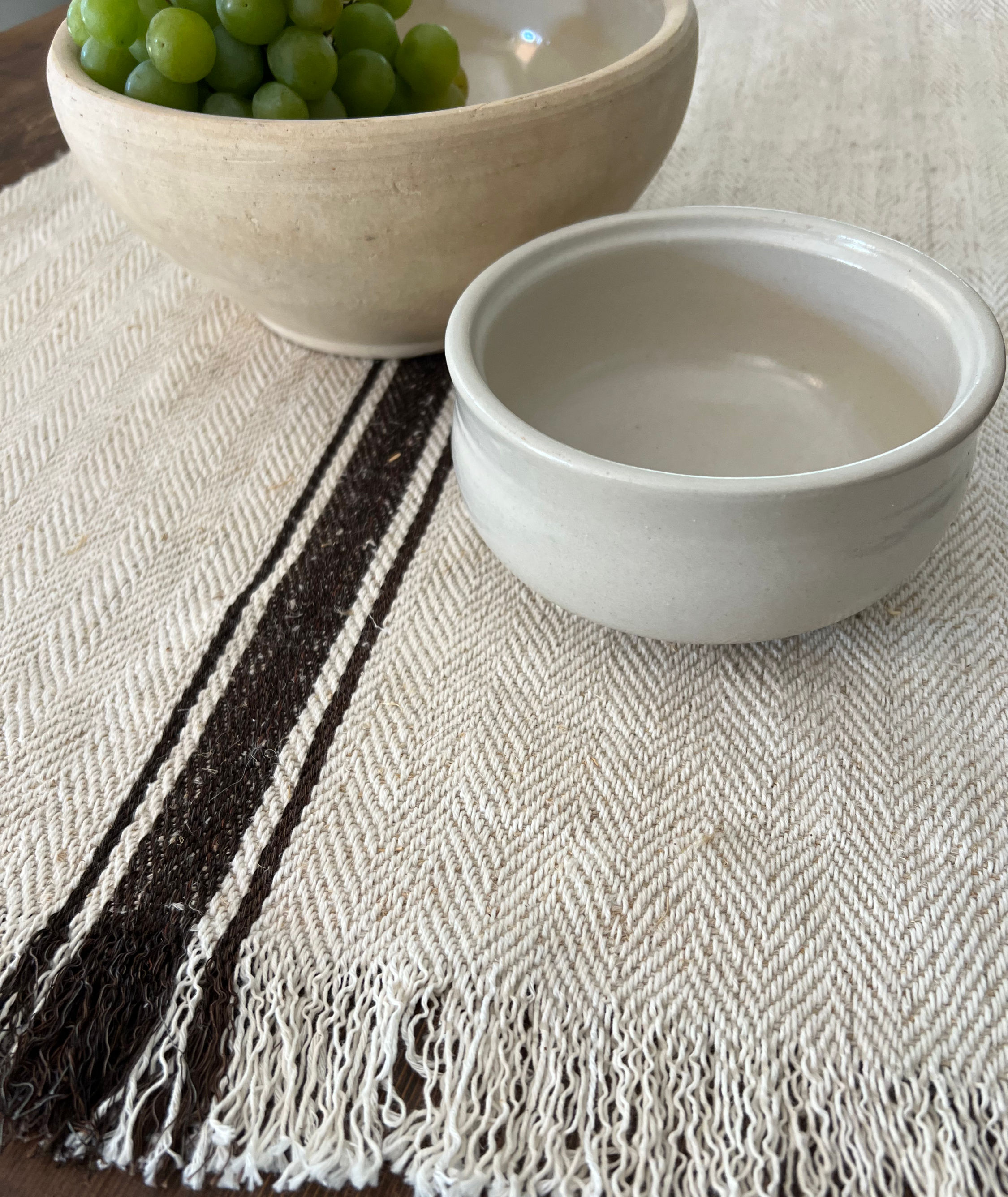 Liquorice Stripe Table Runner Antique Handloomed Hemp + Cotton Grain Sacking