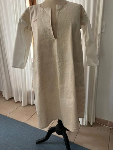 Thumbnail: Antique Linen and Cotton Kaftan style Chemise/Dress with Red Monogram MR