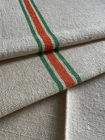 Vintage Pair of Unused French Metis Torchons Orange/Green Stripes