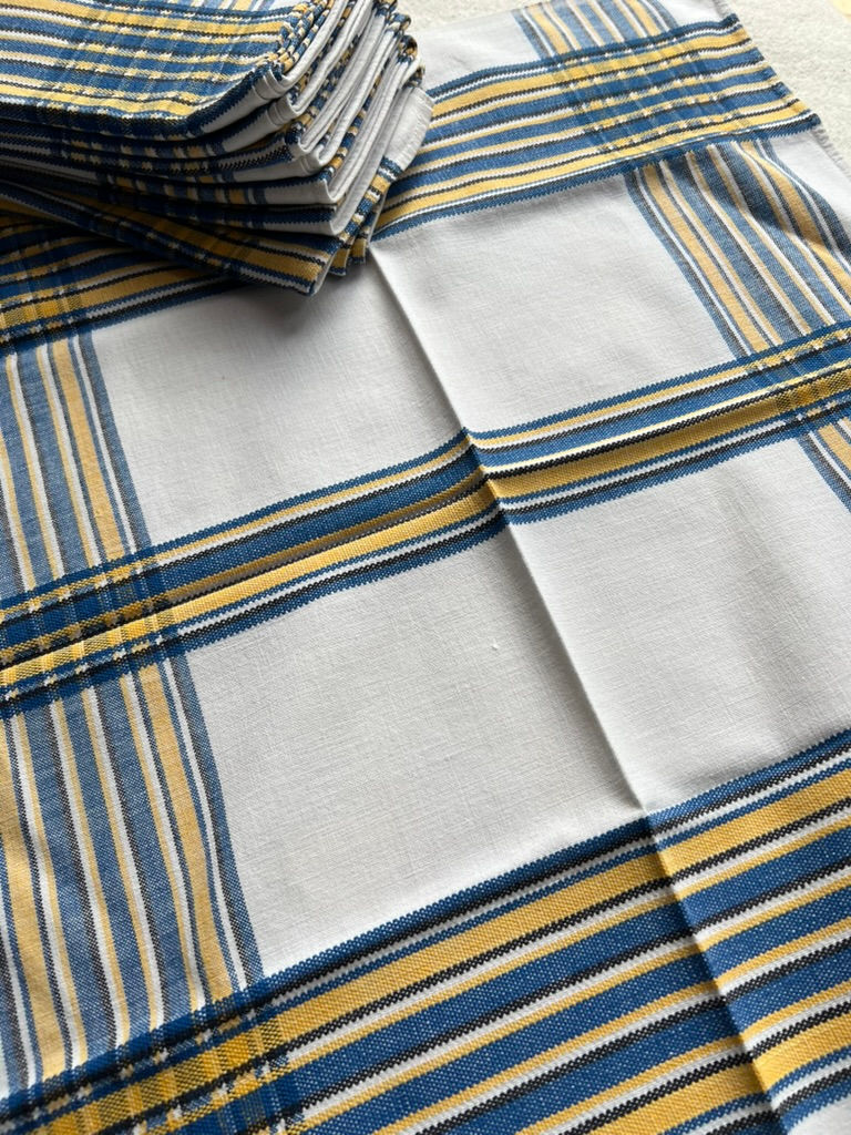 Thumbnail: Set of 9 Vintage French Cotton Check Napkins Blue, Yellow and Black