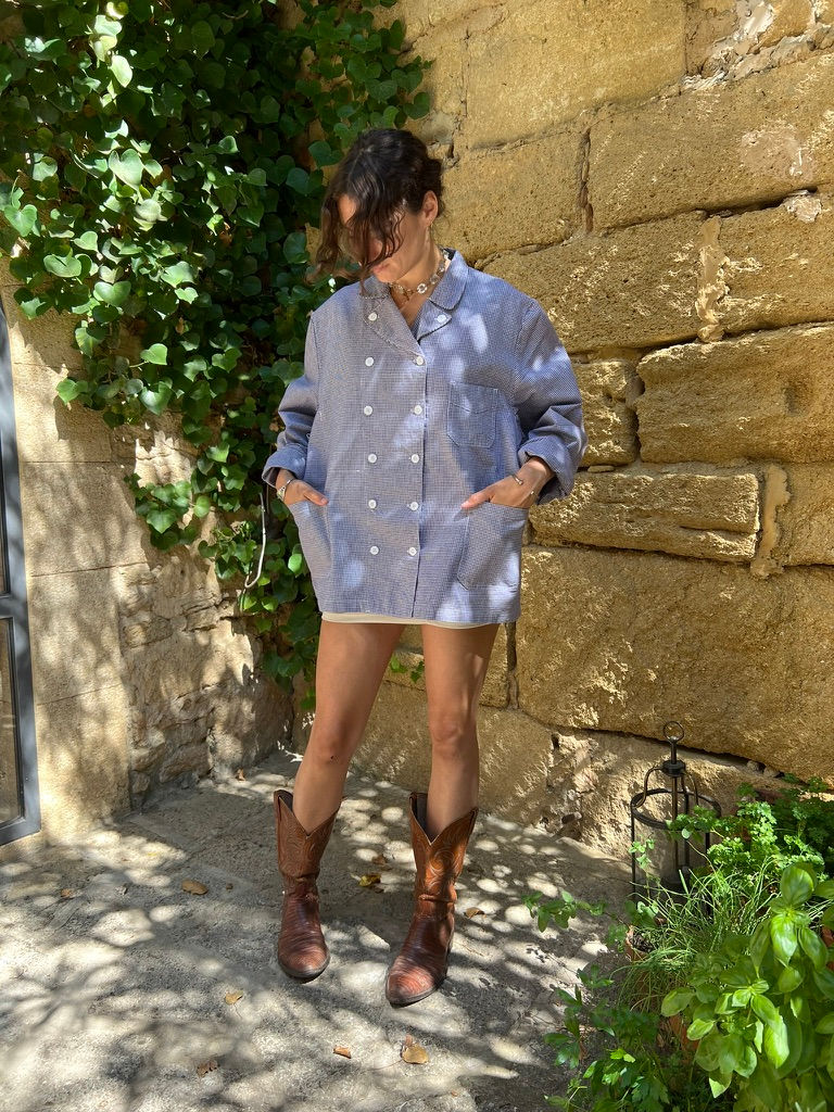 Thumbnail: Vintage 1960s French Cotton Houndstooth Butcher's Jacket