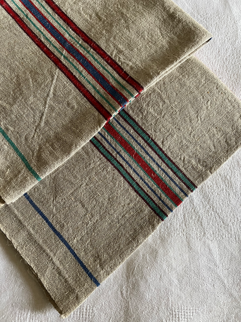 Thumbnail: Vintage Pair of Unused French Striped Torchons / Tea Towels