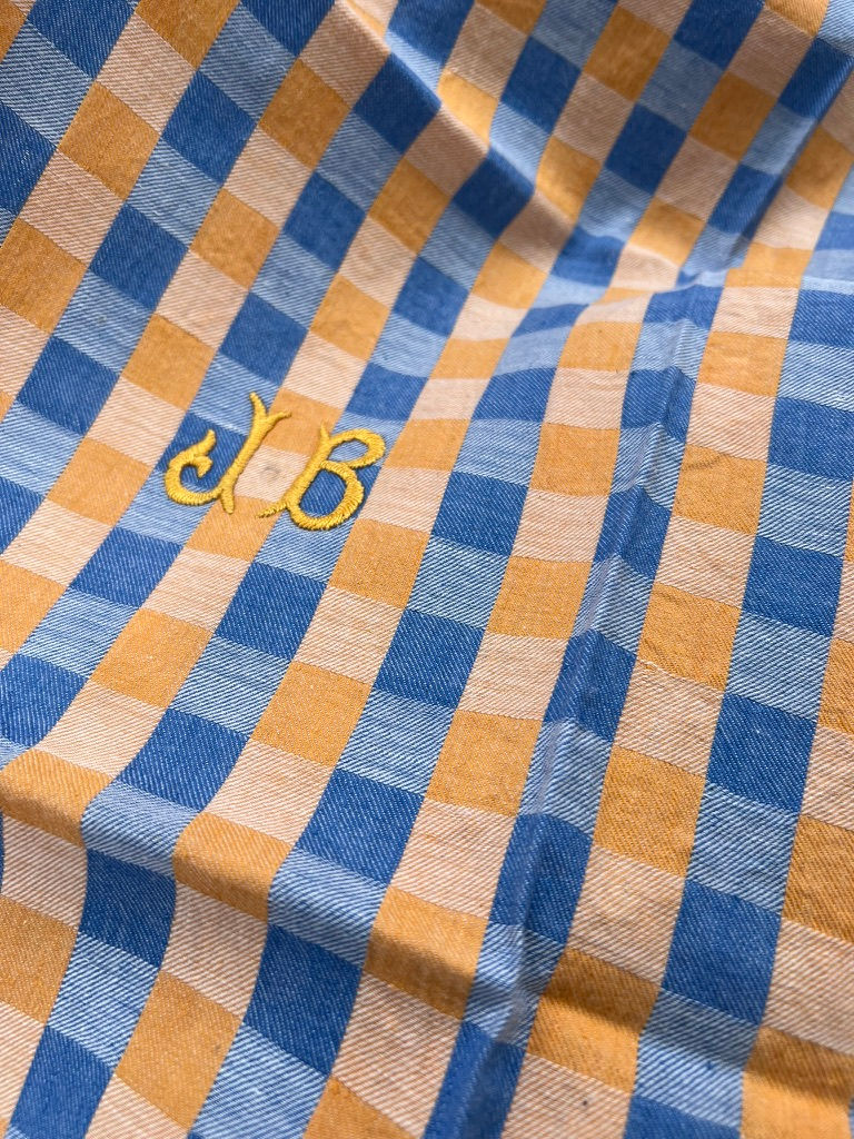 Thumbnail: Set of 6 Blue and Orange Napkins Serviettes Vintage French