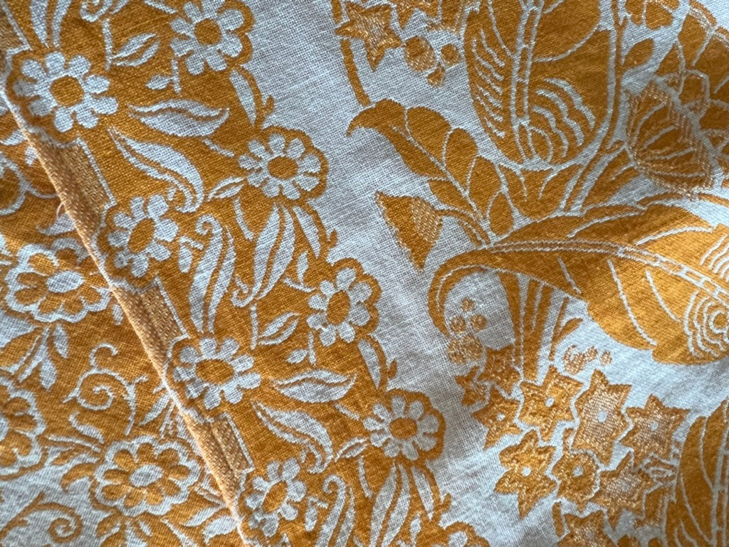 Vintage French Jacquard Tablecloth in Tangerine