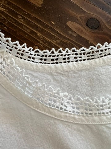 Thumbnail: Vintage Cotton slip with Lace Trim to Neck and Armholes with Shell Buttons