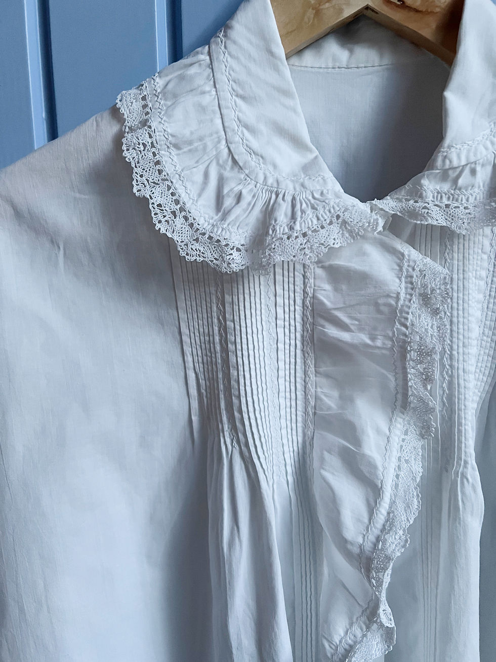 Thumbnail: Perfectly Imperfect Antique French Cotton Embroidered Chemise with Collar