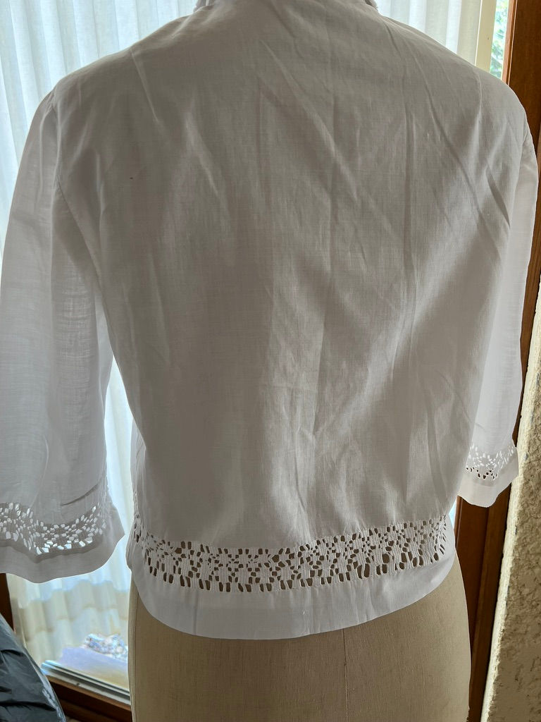 Thumbnail: Vintage French Cotton Chemise with Whitework Embroidery and Lemon Yellow Buttons