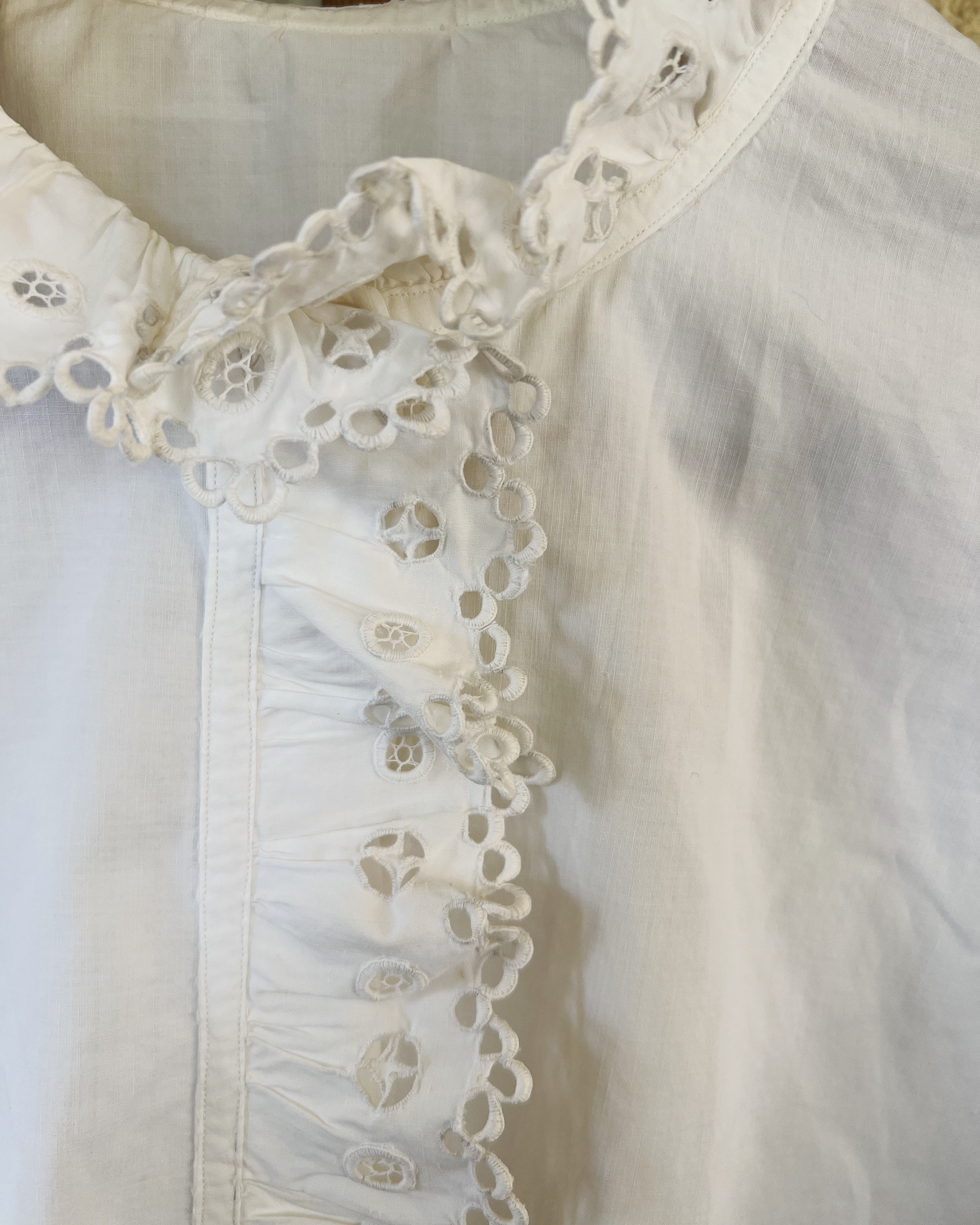 Antique French Cotton Embroidered Ruffle Chemise