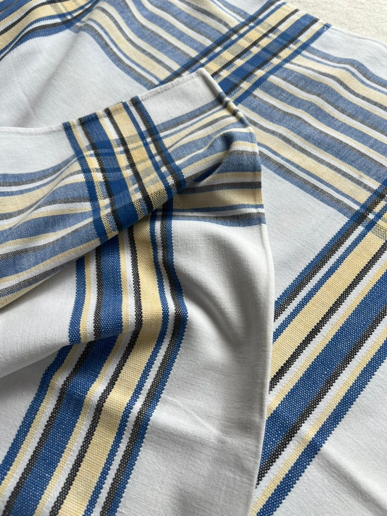 Thumbnail: Vintage French Cotton Check Tablecloth Blue, Yellow and Black