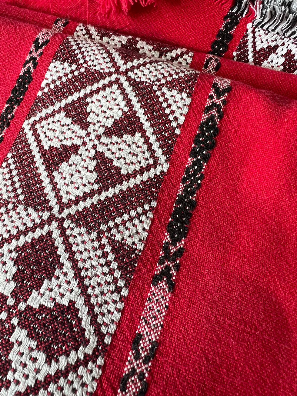 Thumbnail: Vintage French Red Basque Tablecloth with White and Black detail 'MD'