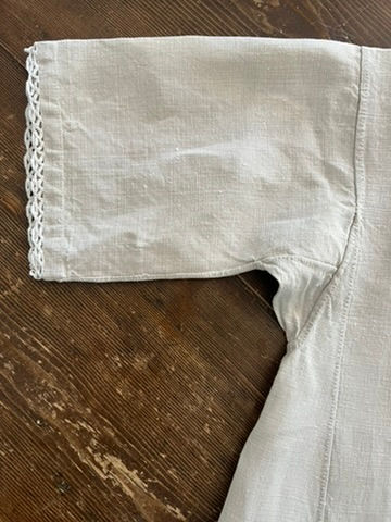 Thumbnail: Antique French Linen Chemise with White Monogram and Crochet Trim