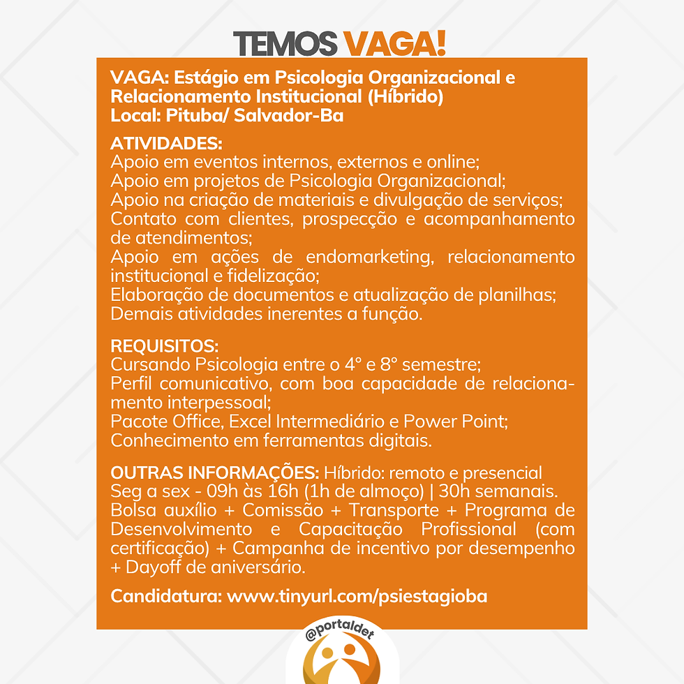 vaga estágio psicologia em salvador Bahia
