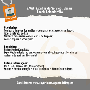 VAGA: Aux de Serviços Gerais (SSA)