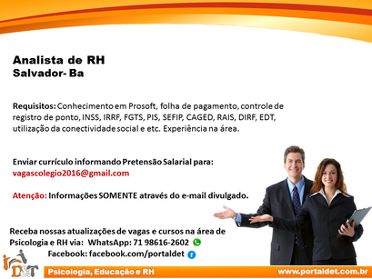 Vaga: Analista de RH - Salvador- Ba