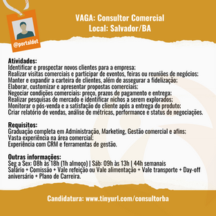 VAGA: Consultor Comercial (SSA)