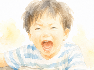 口を大きく開けて話す2歳の男の子の水彩イラスト