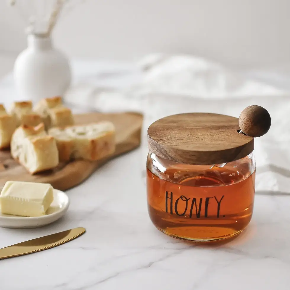 Thumbnail: Rae Dunn Stem Print Glass Honey Pot
