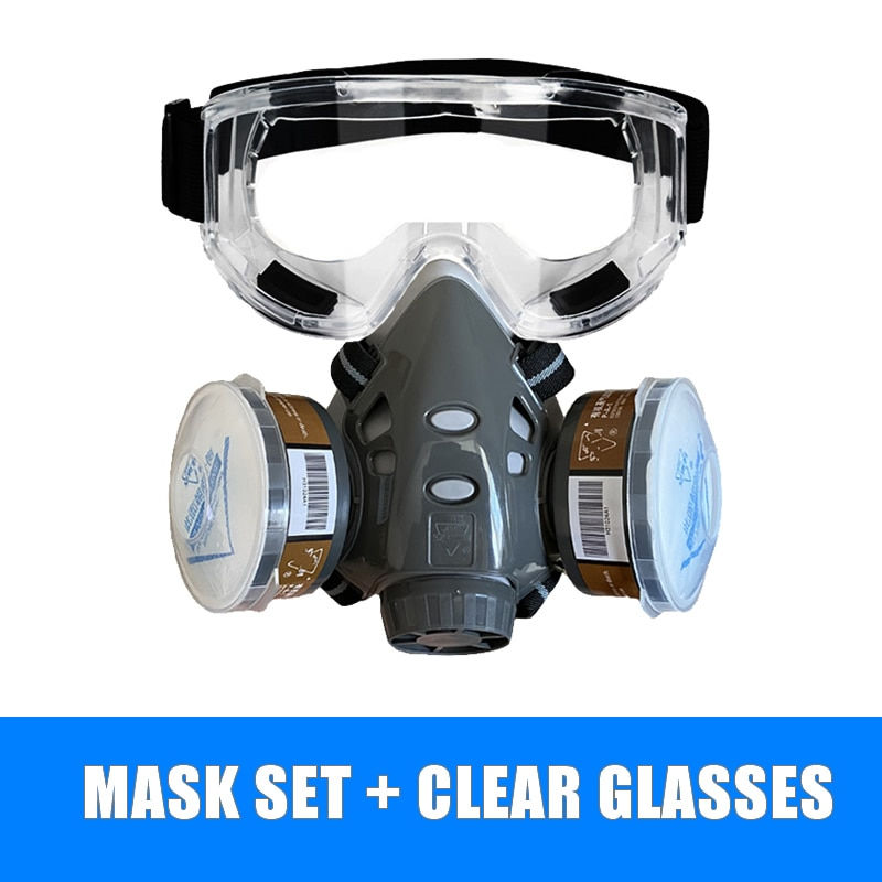 Thumbnail: Professional Half Face Gas Dust Mask With Wide Vision Safety Goggles Carbon