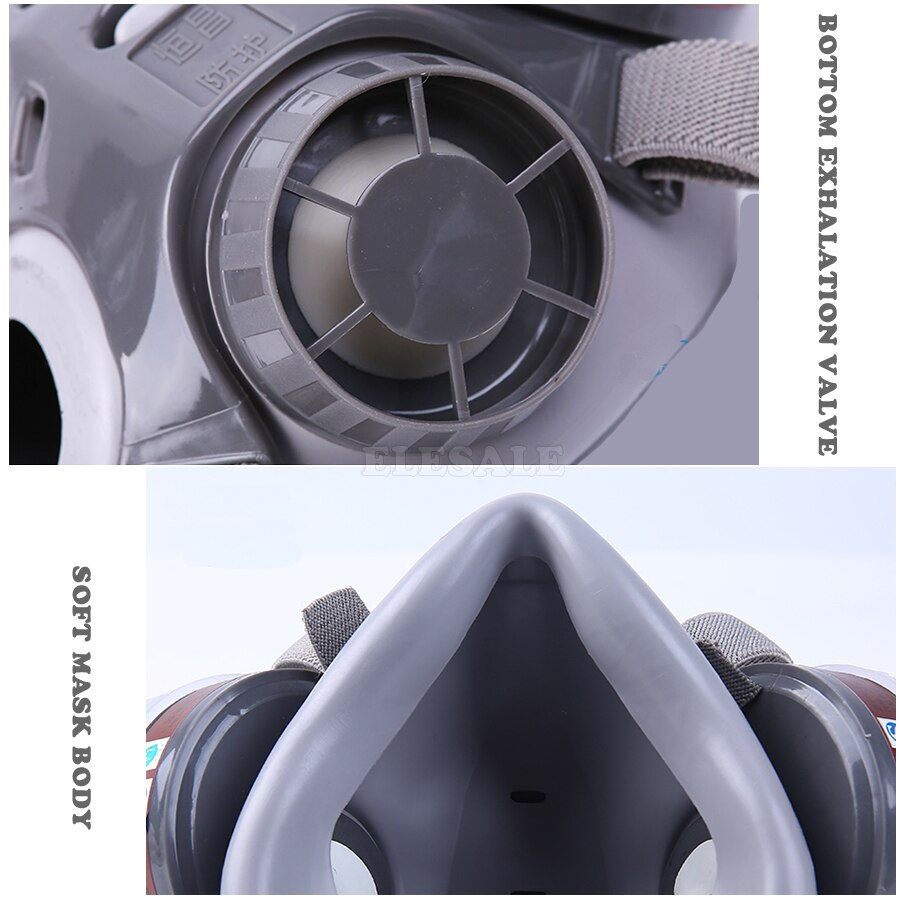 Thumbnail: Professional Half Face Gas Dust Mask With Wide Vision Safety Goggles Carbon