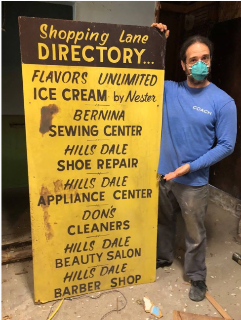 Wally Jones with the artifact unearthed when the gym moved to its current location two years ago. Hillsdale Shoe Repair still resides in the same spot it has occupied for more than 70 years, while the Hillsdale Barber Shop is now JBH Hair Studio.