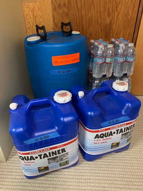 different water storage containers.