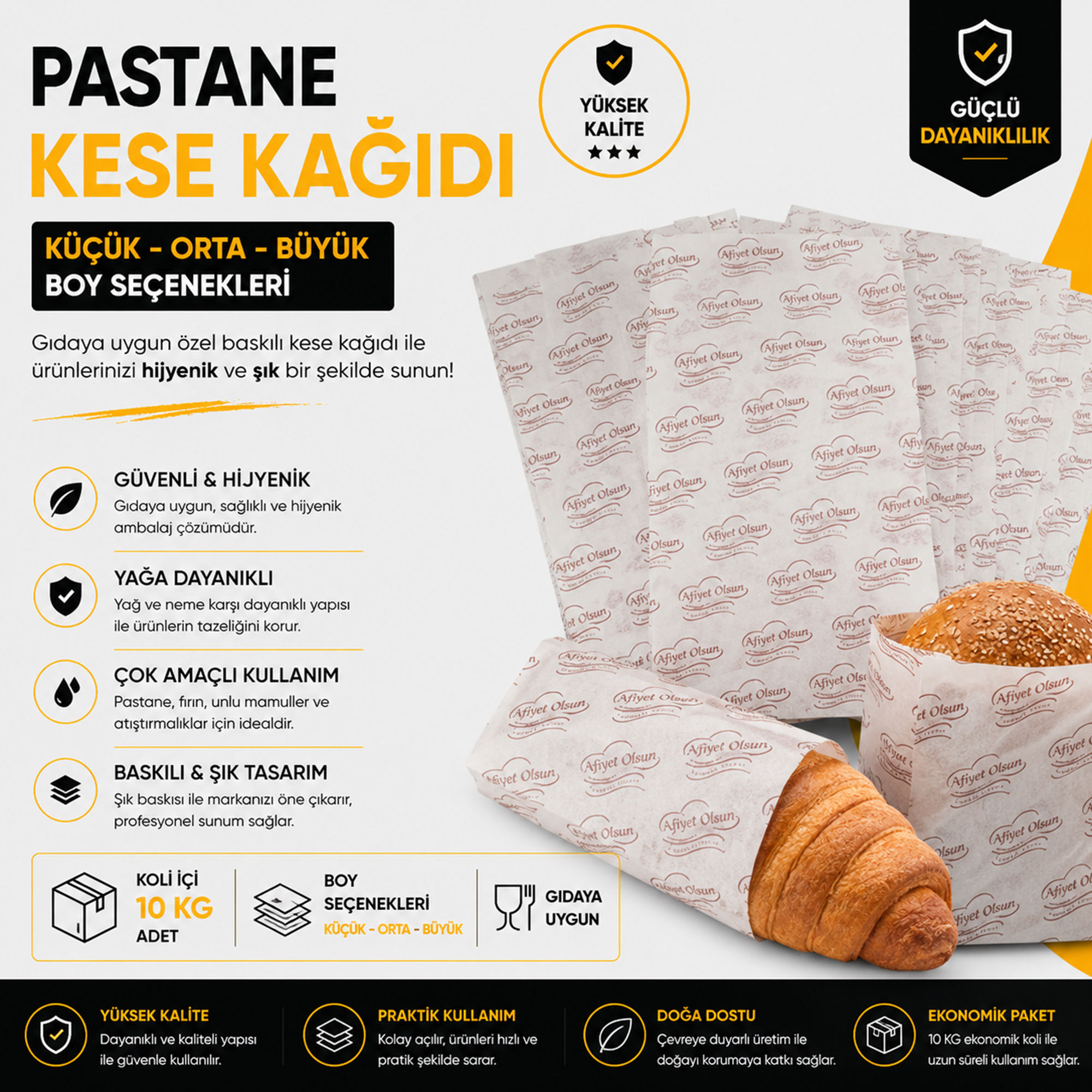 Pastane Kese Kağıdı - Küçük/Orta/Büyük boy seçenekleri - Koli içi adedi 10 KG